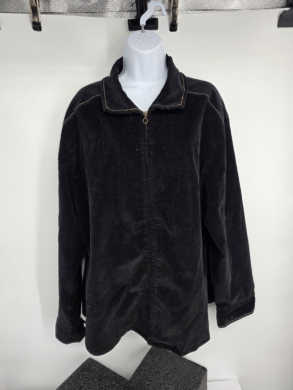 Venca Black Corduroy Full Zip Shacket Jacket 2X Plus Contrast Stitching Western